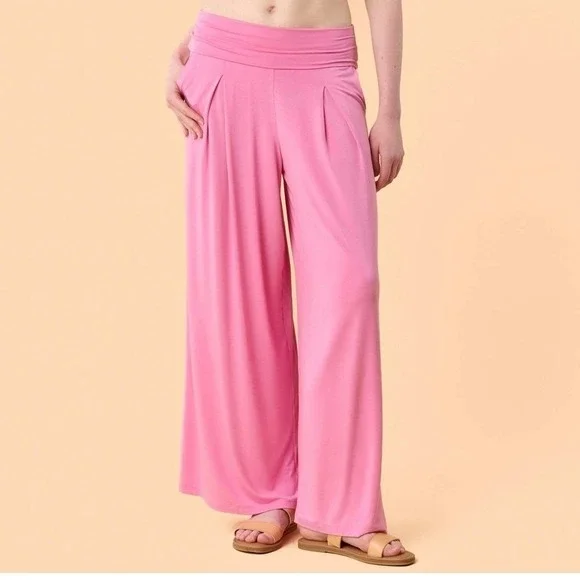 New Blogilates Women's Homebody Foldover Wide Leg Pants Pink Large (8-10) - Picture 2 of 8